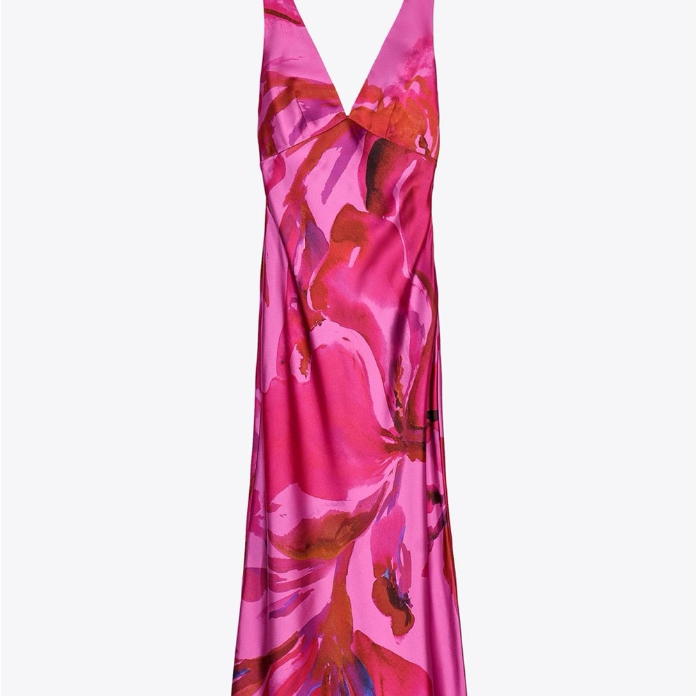 Zara Pink and Red Floral Midi Dress